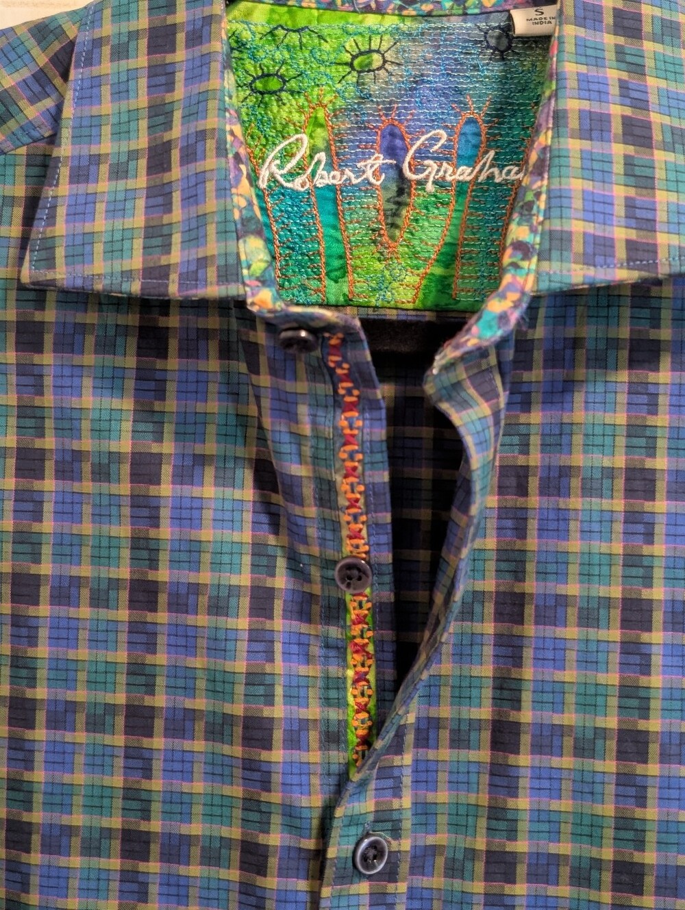 Robert Graham Blue and Green Plaid Button-Down Shirt - Picture 2 of 4